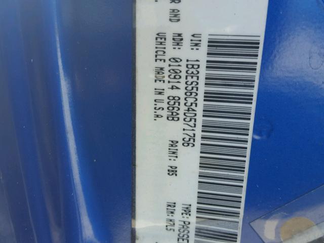 1B3ES56C54D571756 - 2004 DODGE NEON SXT BLUE photo 10