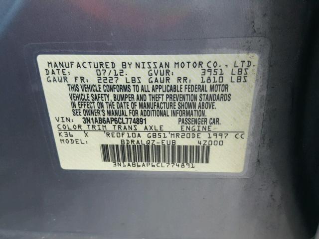 3N1AB6AP6CL774891 - 2012 NISSAN SENTRA 2.0 SILVER photo 10