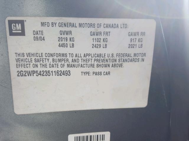 2G2WP542351162493 - 2005 PONTIAC GRAND PRIX BLUE photo 10