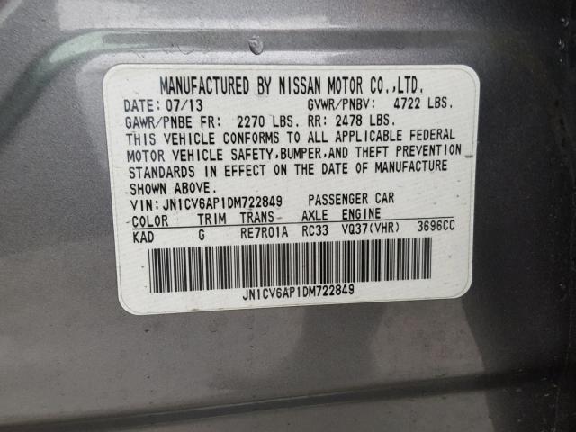 JN1CV6AP1DM722849 - 2013 INFINITI G37 BASE SILVER photo 10