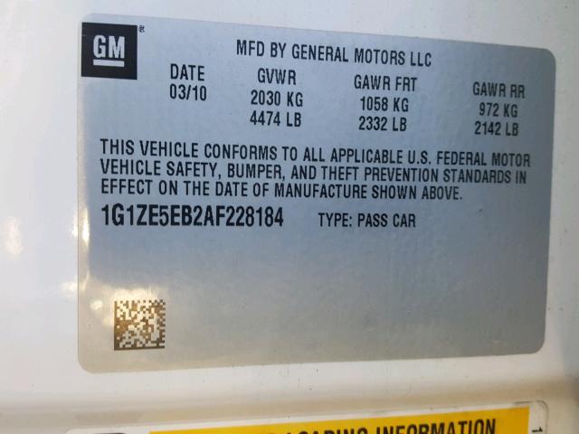 1G1ZE5EB2AF228184 - 2010 CHEVROLET MALIBU LTZ თეთრი ფოტო 10