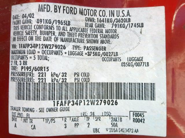 1FAFP34N15W141716 - 2005 FORD FOCUS ZX4 RED photo 10