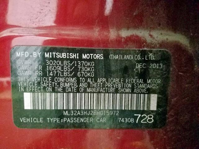 ML32A3HJ2EH015972 - 2014 MITSUBISHI MIRAGE DE RED photo 10