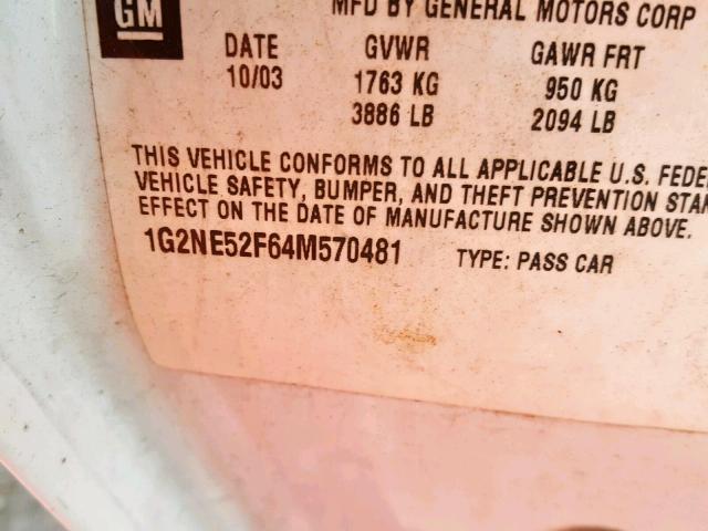 1G2NE52F64M570481 - 2004 PONTIAC GRAND AM S WHITE photo 10