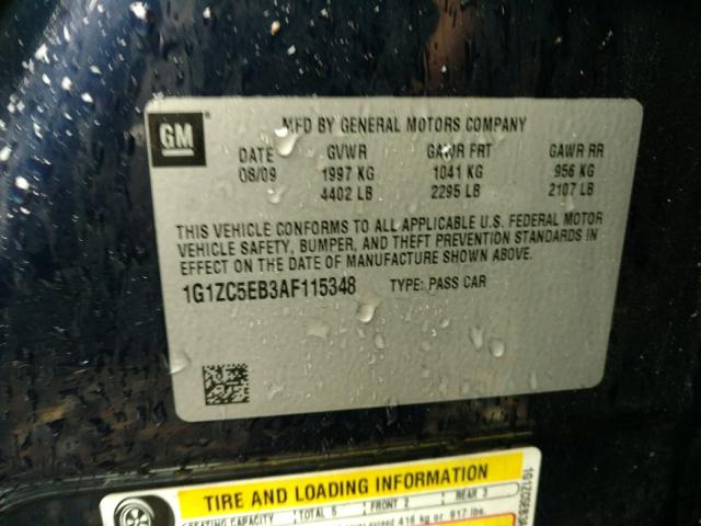 1G1ZC5EB3AF115348 - 2010 CHEVROLET MALIBU 1LT BLUE photo 10