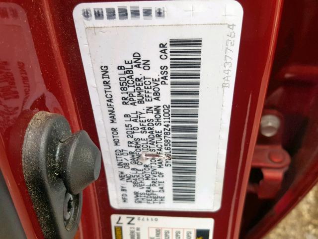 5Y2SL65878Z411002 - 2008 PONTIAC VIBE RED photo 10