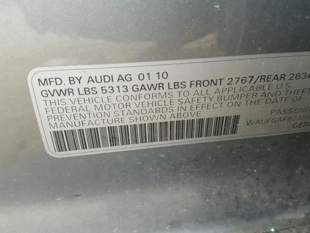 WAUFGAFB2AN051876 - 2010 AUDI A6 PREMIUM GRAY photo 10