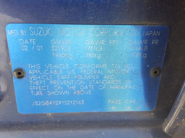 JS2GB41S915212163 - 2001 SUZUKI ESTEEM GL BLUE photo 10