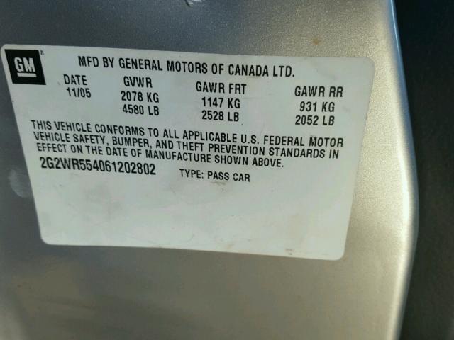 2G2WR554061202802 - 2006 PONTIAC GRAND PRIX SILVER photo 10