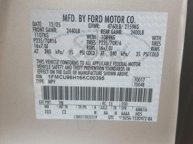 1FMCU96H16KC00395 - 2006 FORD ESCAPE HEV GRAY photo 10