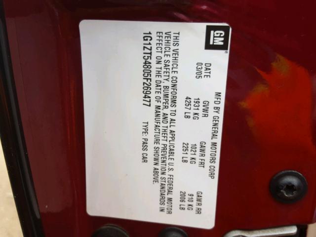 1G1ZT54805F269477 - 2005 CHEVROLET MALIBU LS 勃艮第红 照片 10