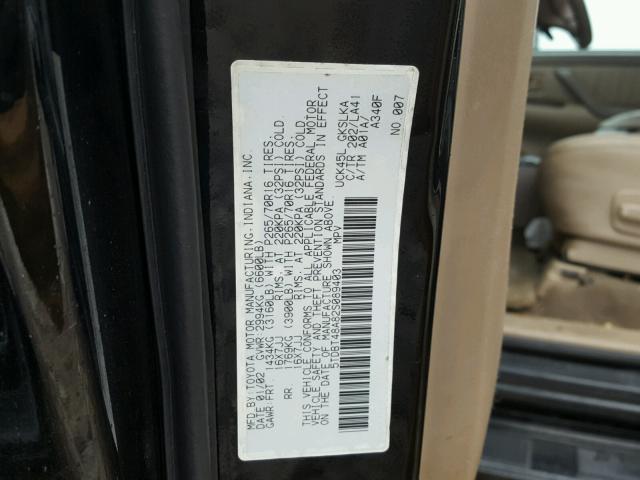 5TDBT48A82S089403 - 2002 TOYOTA SEQUOIA LI BLACK photo 10