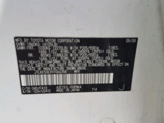 JTLKE50EX91066358 - 2009 TOYOTA SCION XB Ağ foto 10