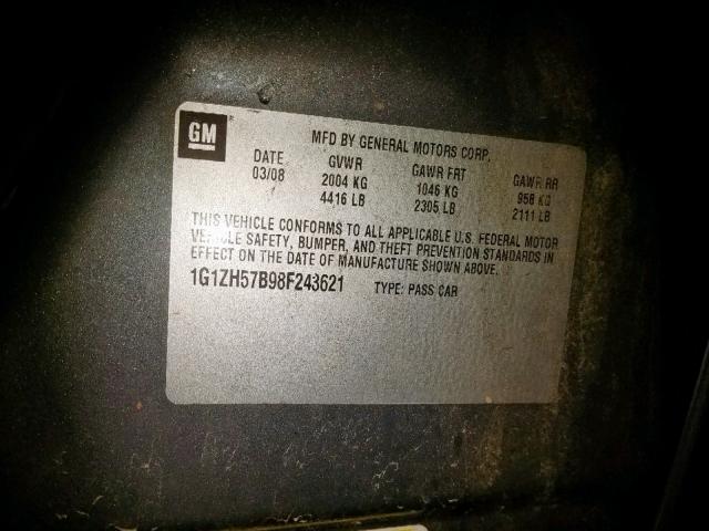 1G1ZH57B98F243621 - 2008 CHEVROLET MALIBU 1LT 灰色 照片 10