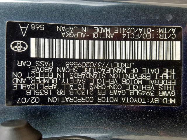 JTKDE177370209568 - 2007 TOYOTA SCION TC გრაფიტი ფოტო 10