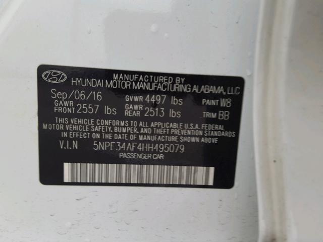 5NPE34AF4HH495079 - 2017 HYUNDAI SONATA SPO WHITE photo 10