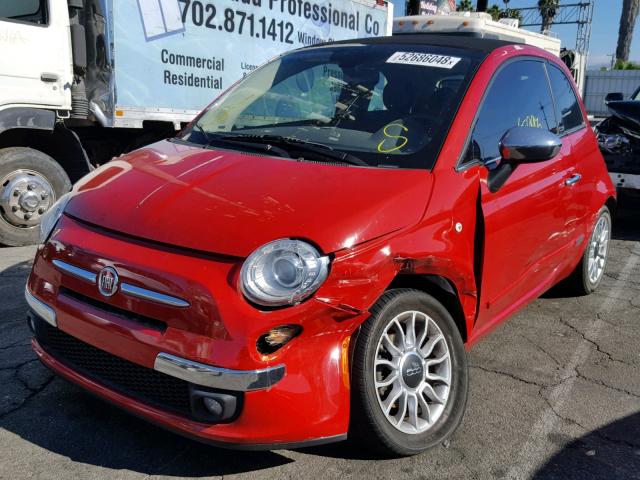 3C3CFFER7CT352431 - 2012 FIAT 500 LOUNGE RED photo 2