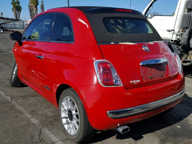 3C3CFFER7CT352431 - 2012 FIAT 500 LOUNGE RED photo 3