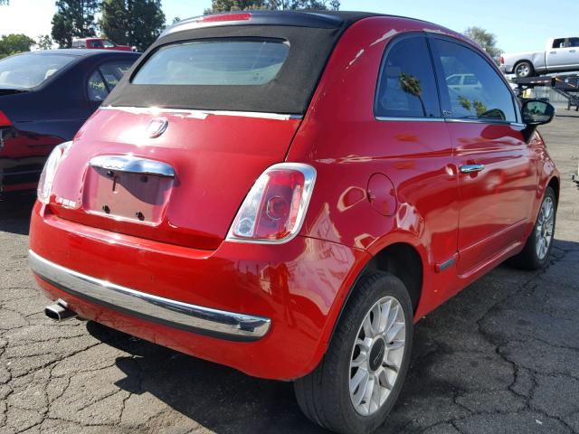 3C3CFFER7CT352431 - 2012 FIAT 500 LOUNGE RED photo 4