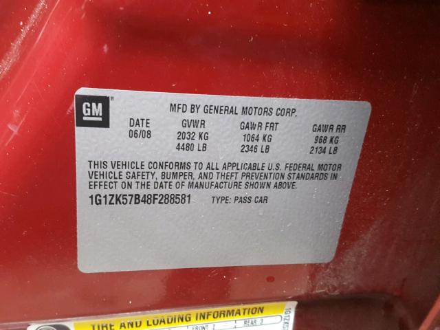 1G1ZK57B48F288581 - 2008 CHEVROLET MALIBU LTZ RED photo 10