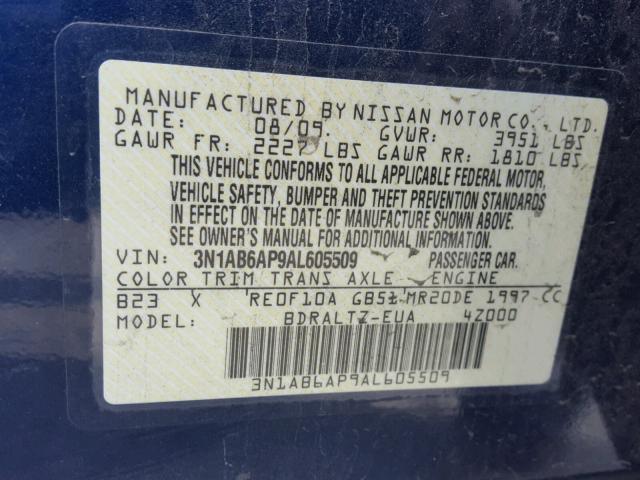 3N1AB6AP9AL605509 - 2010 NISSAN SENTRA 2.0 BLUE photo 10