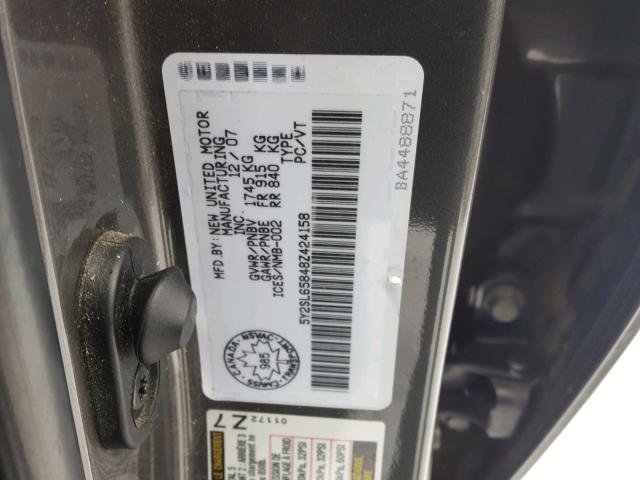 5Y2SL65848Z424158 - 2008 PONTIAC VIBE CHARCOAL photo 10