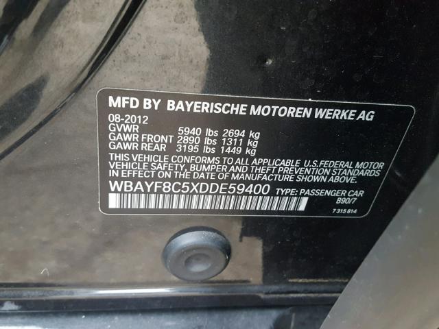 WBAYF8C5XDDE59400 - 2013 BMW 750LI XDRI GRAY photo 10