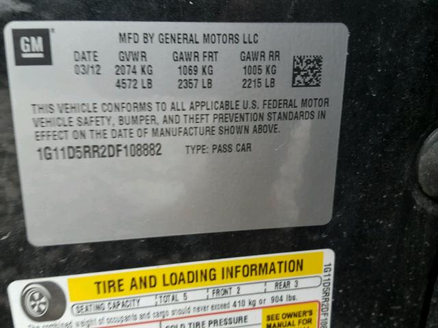 1G11D5RR2DF108882 - 2013 CHEVROLET MALIBU 1LT BLACK photo 10