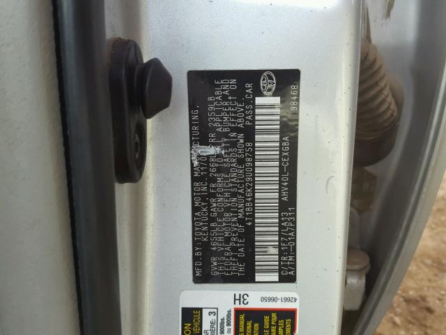 4T1BB46K29U098758 - 2009 TOYOTA CAMRY HYBR SILVER photo 10