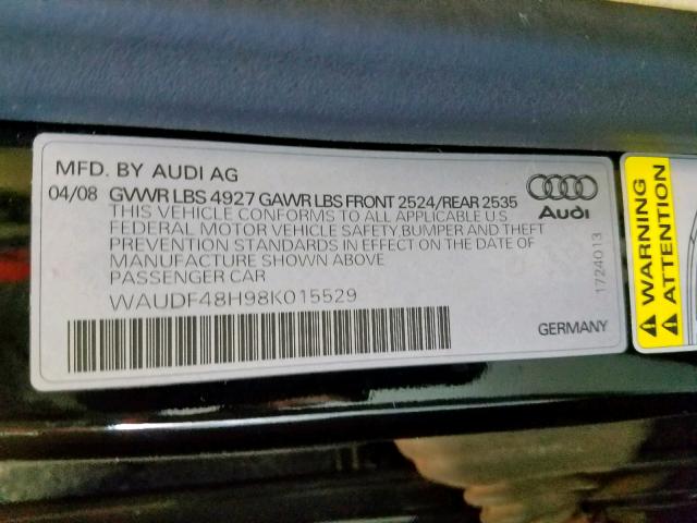 WAUDF48H98K015529 - 2008 AUDI A4 2.0T CA BLACK photo 10