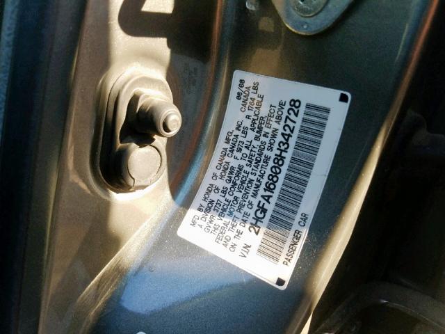 2HGFA16808H342728 - 2008 HONDA CIVIC EX BROWN photo 10