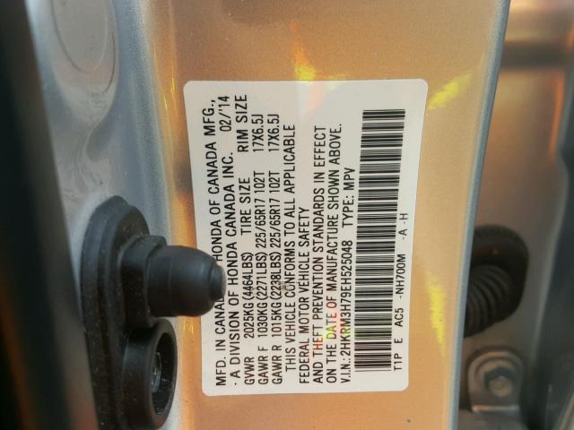 2HKRM3H79EH525048 - 2014 HONDA CR-V EXL SILVER photo 10