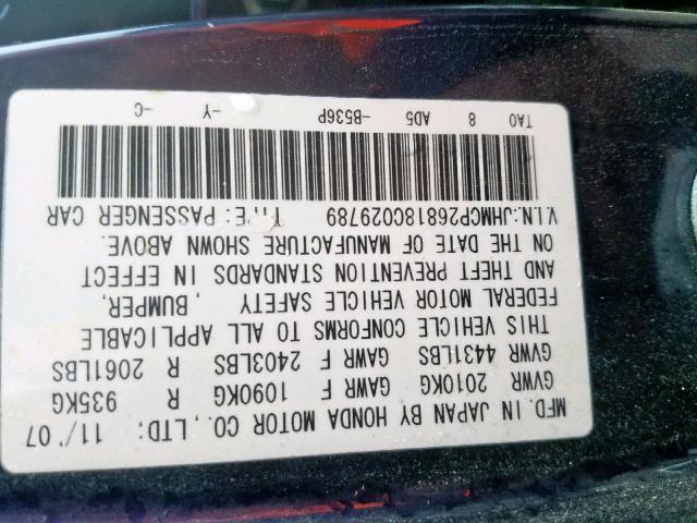 JHMCP26818C029789 - 2008 HONDA ACCORD EXL  photo 10