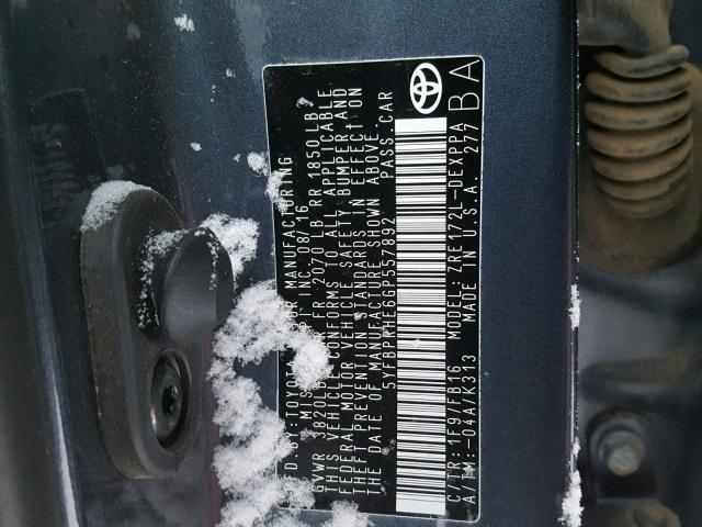 5YFBPRHE6GP557892 - 2016 TOYOTA COROLLA EC 灰色 照片 10