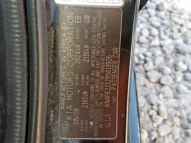 KNAFE221295613926 - 2009 KIA SPECTRA EX BLACK photo 10