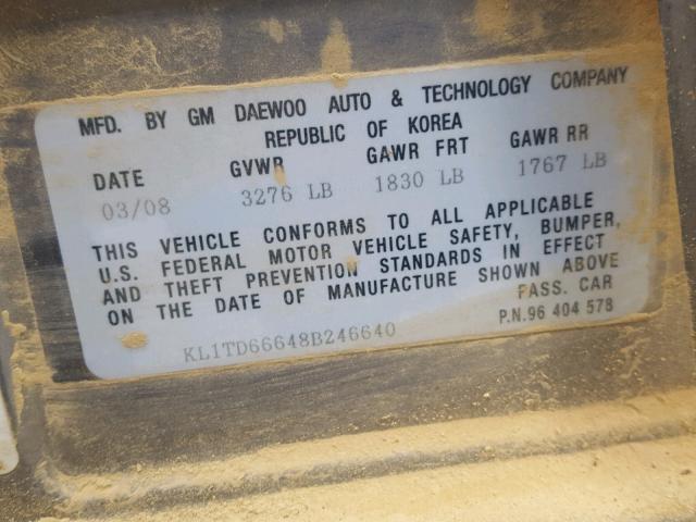 KL1TD66648B246640 - 2008 CHEVROLET AVEO BASE Gümüş foto 10