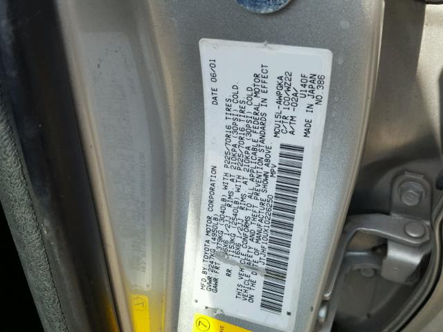 JTJHF10UX10226250 - 2001 LEXUS RX 300 GRAY photo 10