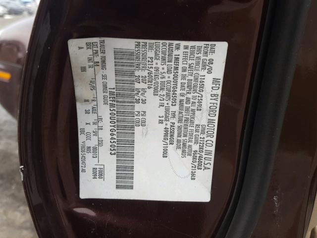 1MEFM50U0YG645053 - 2000 MERCURY SABLE GS BROWN photo 10