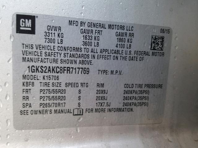 1GKS2AKC8FR717769 - 2015 GMC YUKON SLE SILVER photo 10