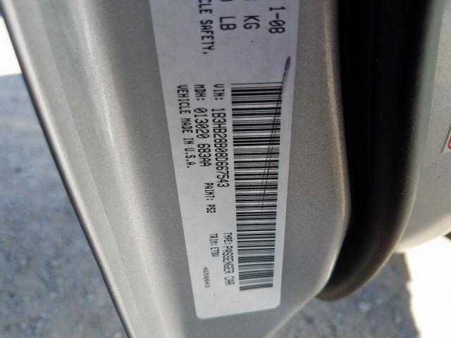 1B3HB28B08D667543 - 2008 DODGE CALIBER SILVER photo 10