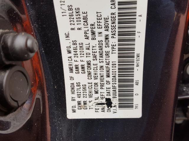 19UUA9F50DA001091 - 2013 ACURA TL TECH GRAY photo 10