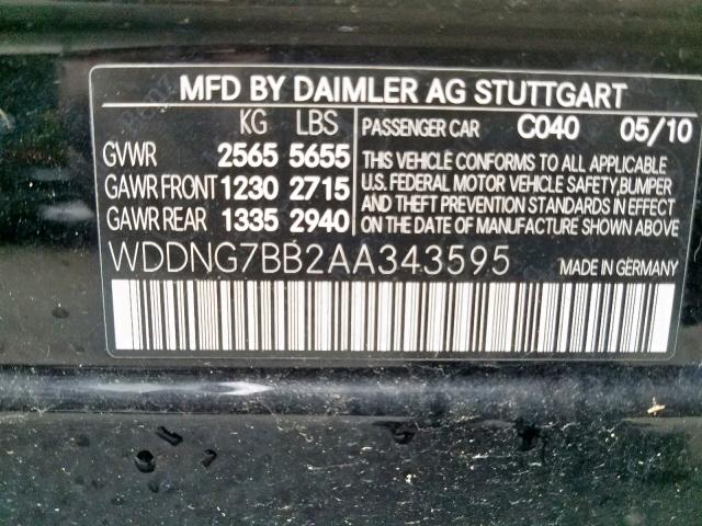 WDDNG7BB2AA343595 - 2010 MERCEDES-BENZ S 550 BLACK photo 10