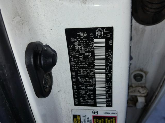 2T1KU4EE7AC513875 - 2010 TOYOTA COROLLA MA WHITE photo 10