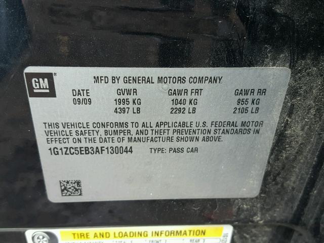 1G1ZC5EB3AF130044 - 2010 CHEVROLET MALIBU 1LT BLACK photo 10