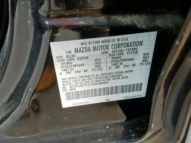 4F2YU07151KM48004 - 2001 MAZDA TRIBUTE DX 黑色 照片 10