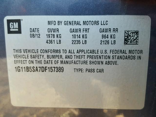 1G11B5SA7DF157389 - 2013 CHEVROLET MALIBU LS BLUE photo 10