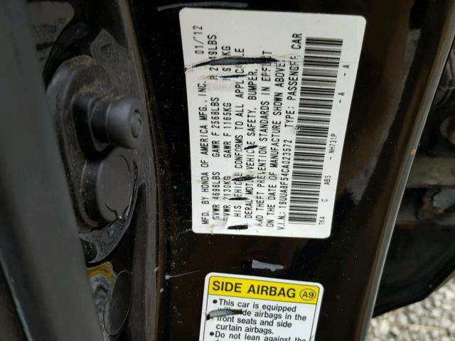 19UUA8F54CA023572 - 2012 ACURA TL BLACK photo 10