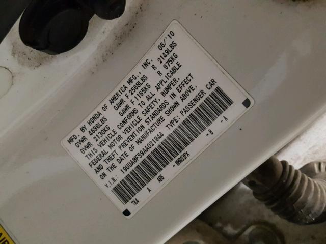 19UUA8F59AA021944 - 2010 ACURA TL WHITE photo 10