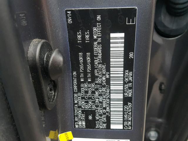 JTJBM7FXXF5094617 - 2015 LEXUS GX GRAY photo 10