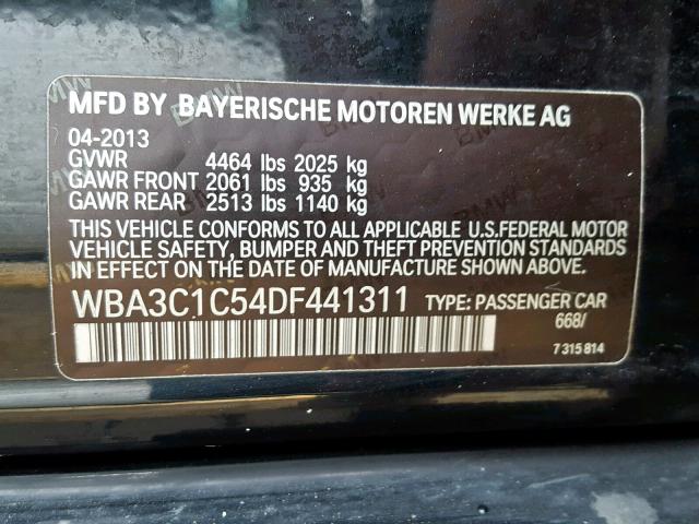 WBA3C1C54DF441311 - 2013 BMW 328 I SULE BLACK photo 10